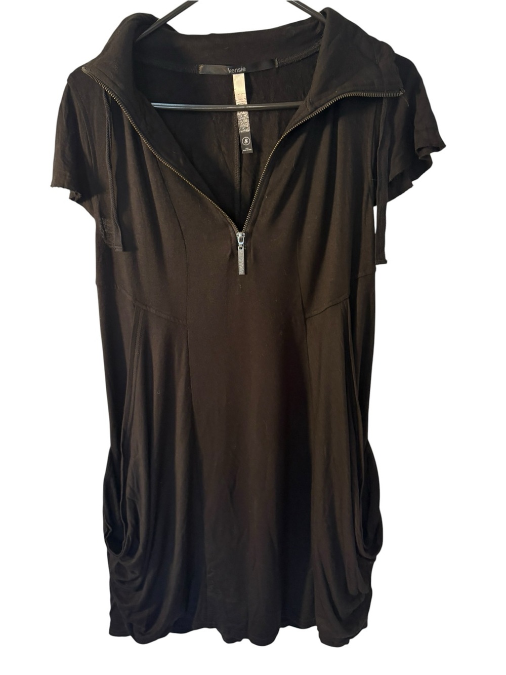 Kensie Black Short-Sleeve Zip Front Tunic